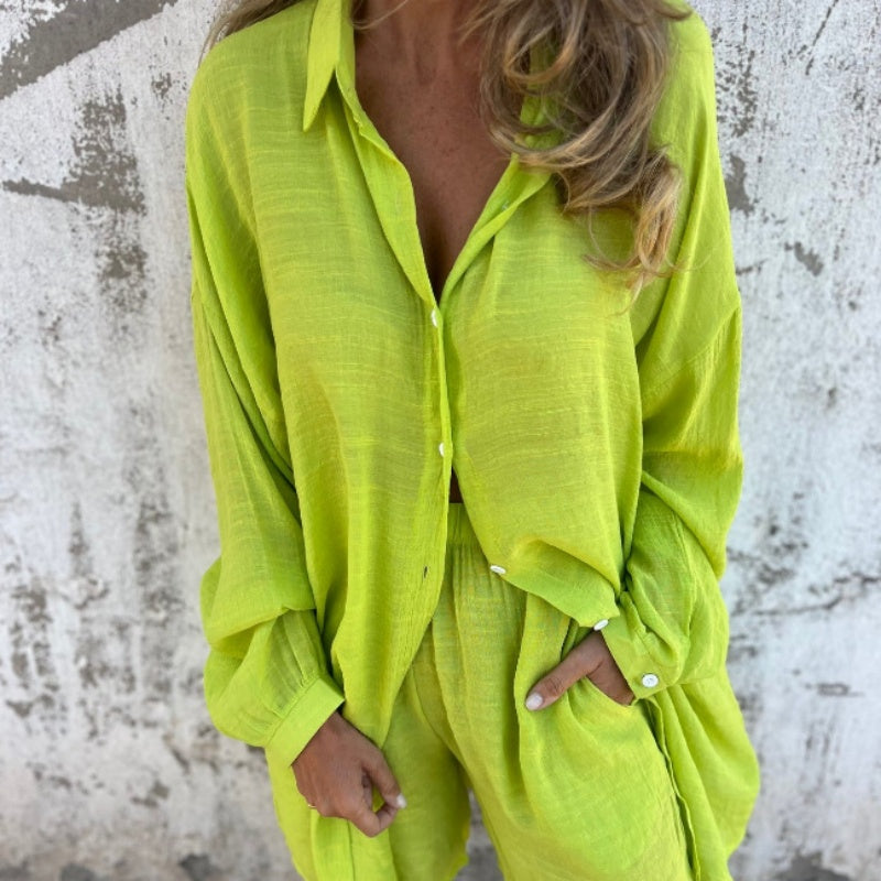 Set Due Pezzi con Camicia + Pantaloncini da Donna Casual in Regalo