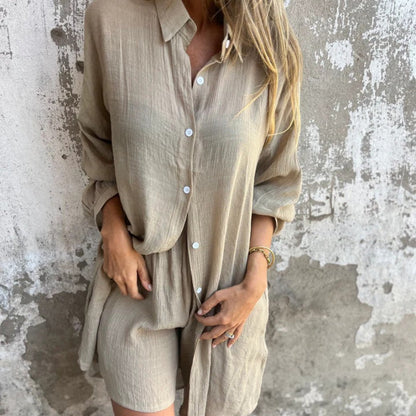 Set Due Pezzi con Camicia + Pantaloncini da Donna Casual in Regalo