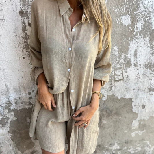 Set Due Pezzi con Camicia + Pantaloncini da Donna Casual in Regalo