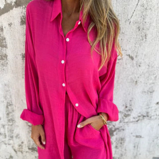Set Due Pezzi con Camicia + Pantaloncini da Donna Casual in Regalo
