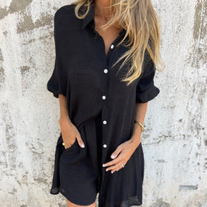 Set Due Pezzi con Camicia + Pantaloncini da Donna Casual in Regalo